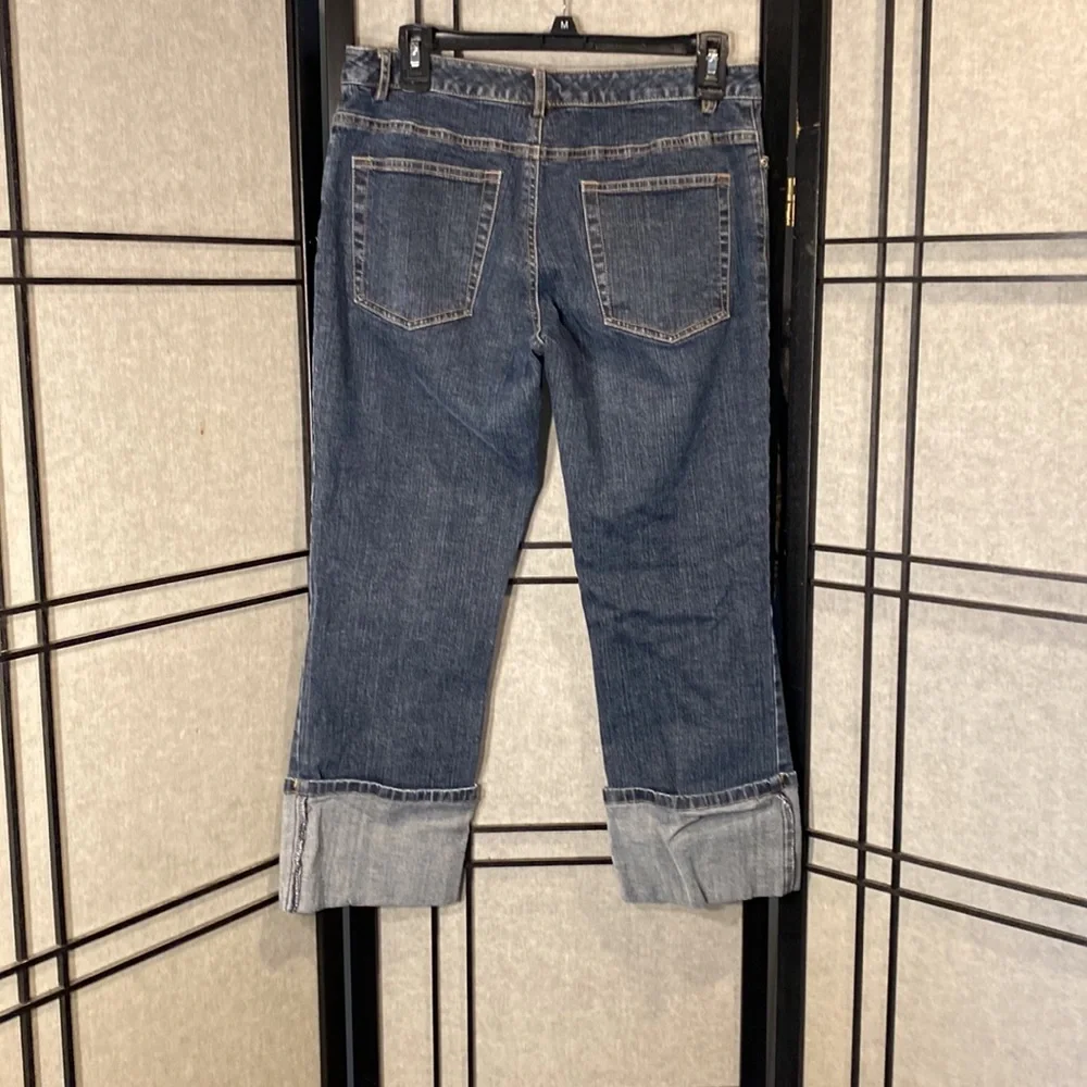 Casual Corner Annex stretch wide cuff cropped jeans size 6 dark denim